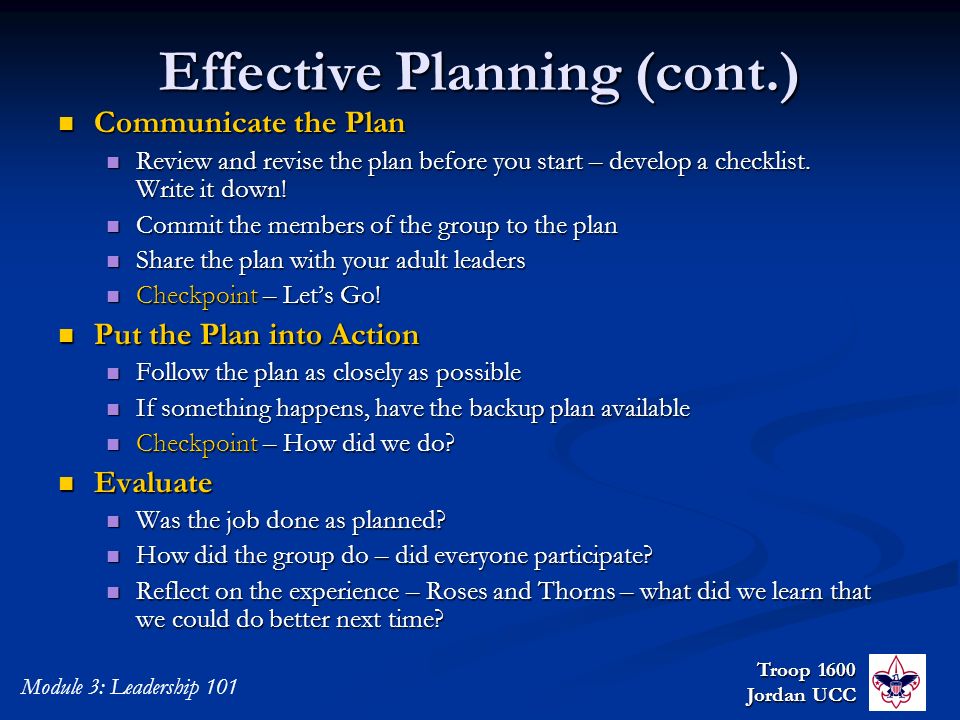 Effective Planning (cont.)