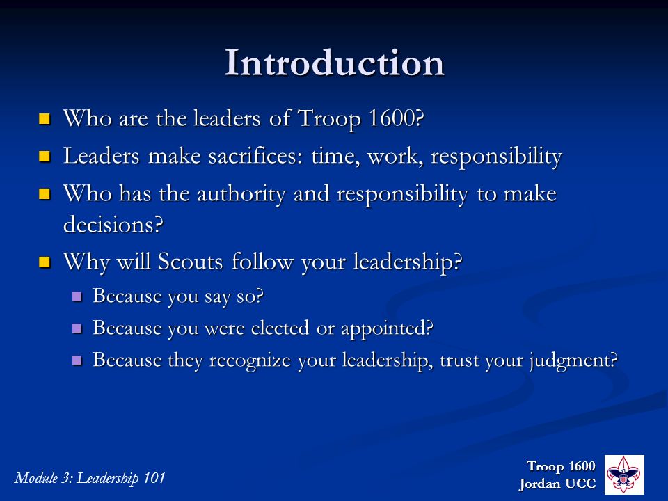 Troop 1600 Junior Leader Training