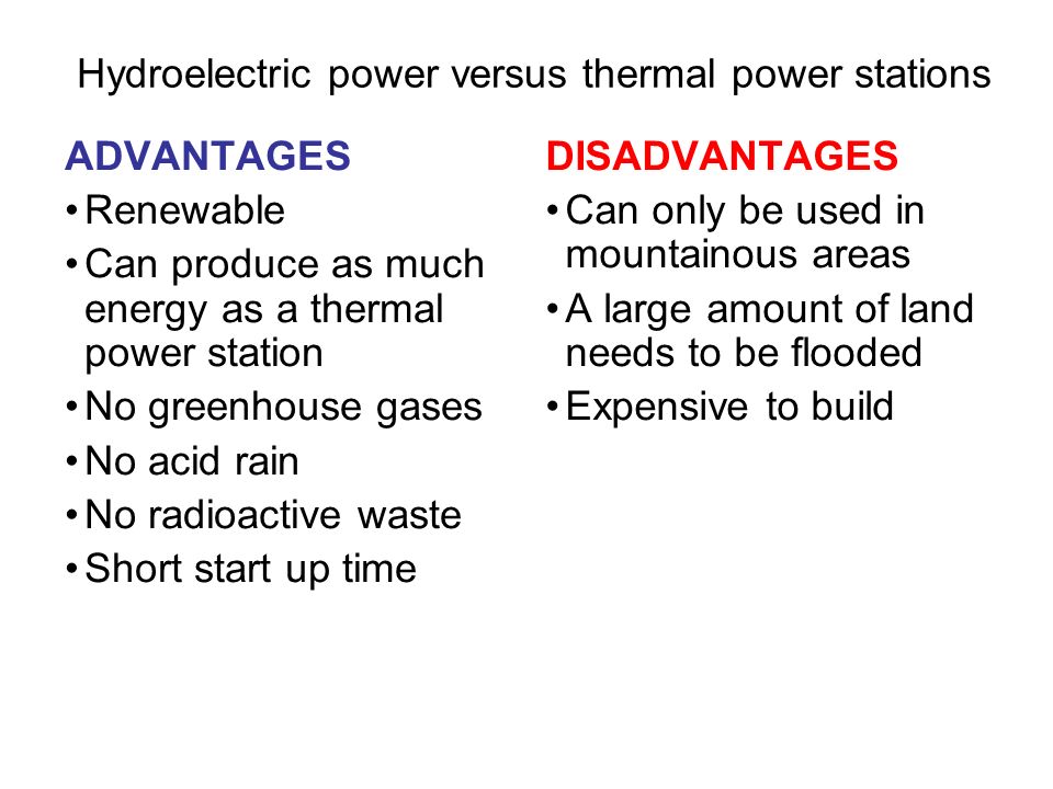Hydroelectric power versus thermal power stations