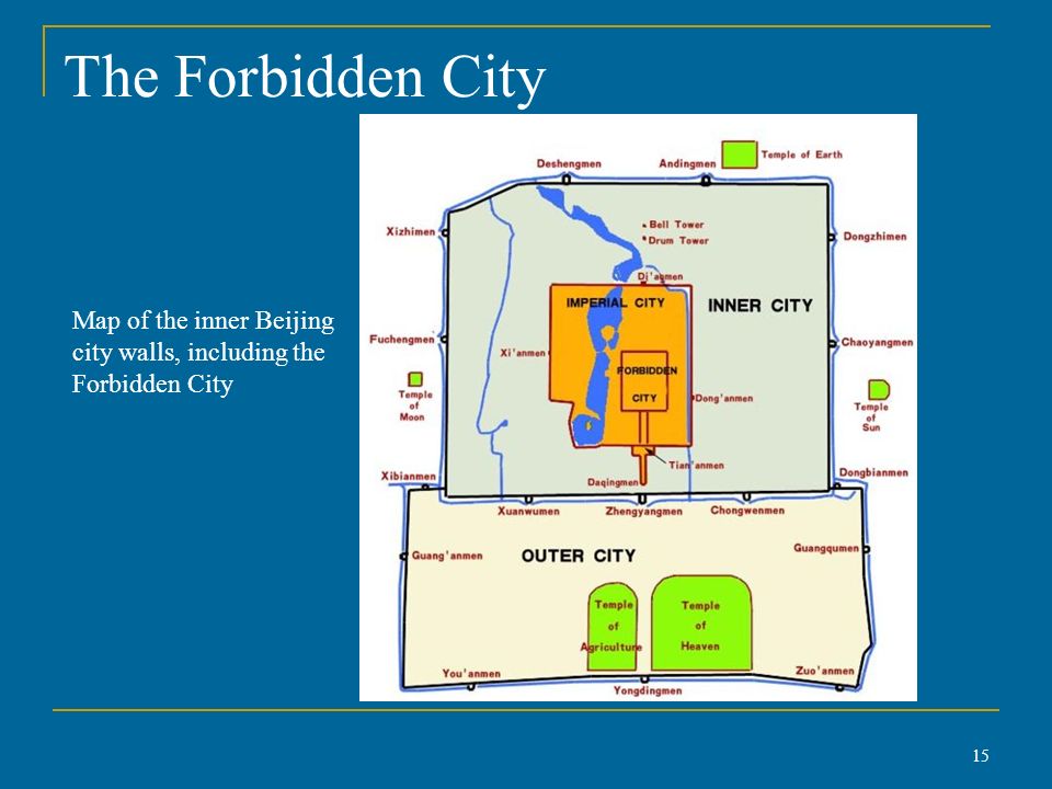 The Forbidden City Map of the inner Beijing city walls, including the Forbidden City
