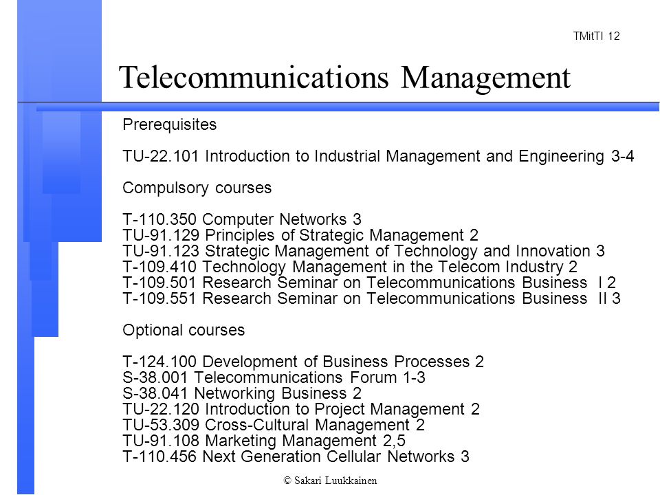 T Technology Management in the Telecommunications Industry (2 cr) - ppt  video online download