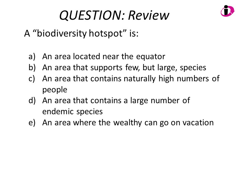 QUESTION: Review A biodiversity hotspot is: