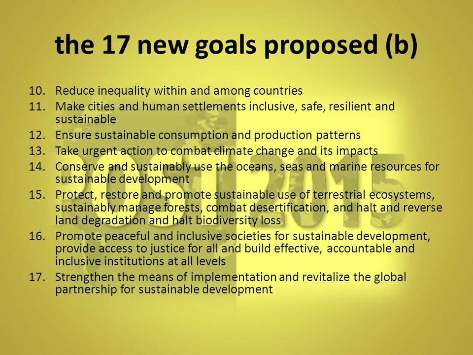 the 17 new goals proposed (b)