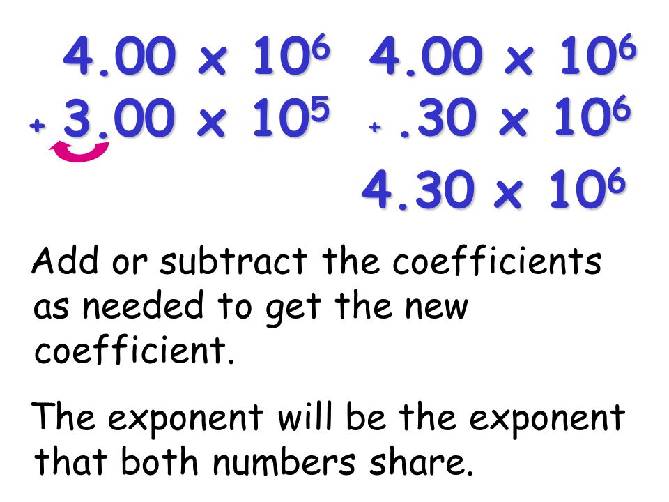 4.00 x x x x x 106. Add or subtract the coefficients as needed to get the new coefficient.