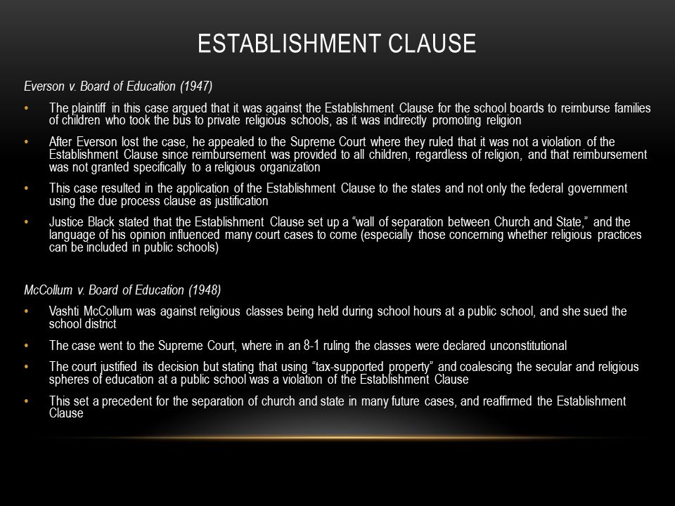 Establishment Clause Everson v. Board of Education (1947)