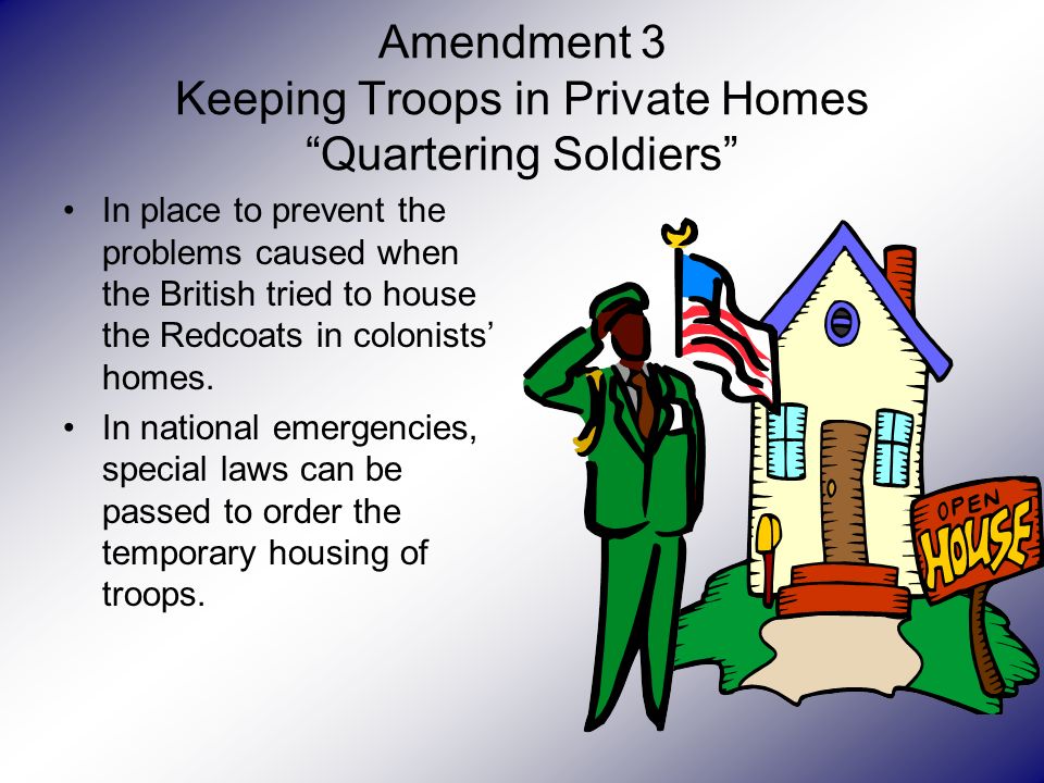 Amendment 3 Keeping Troops in Private Homes Quartering Soldiers