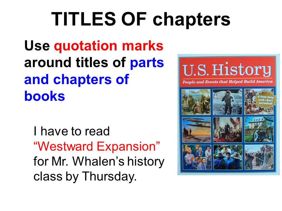 TITLES OF chapters Use quotation marks around titles of parts and chapters of books.