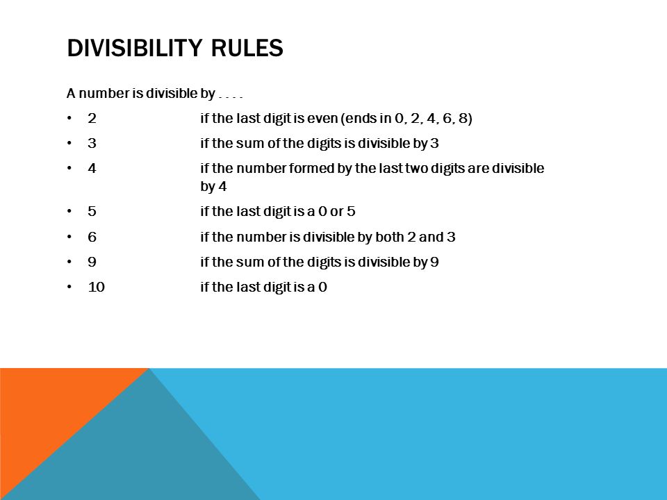 Divisibility Rules A number is divisible by