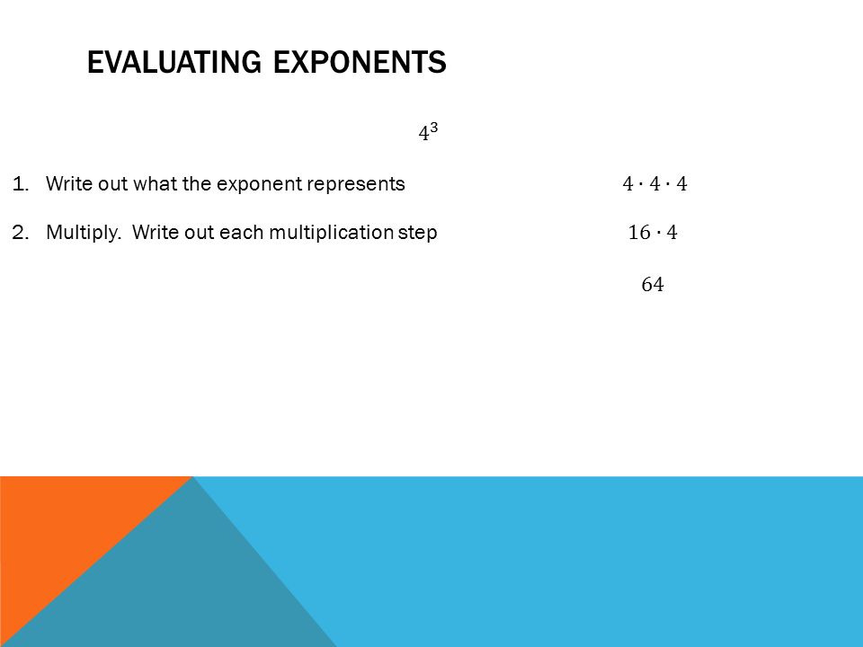 Evaluating Exponents Write out what the exponent represents