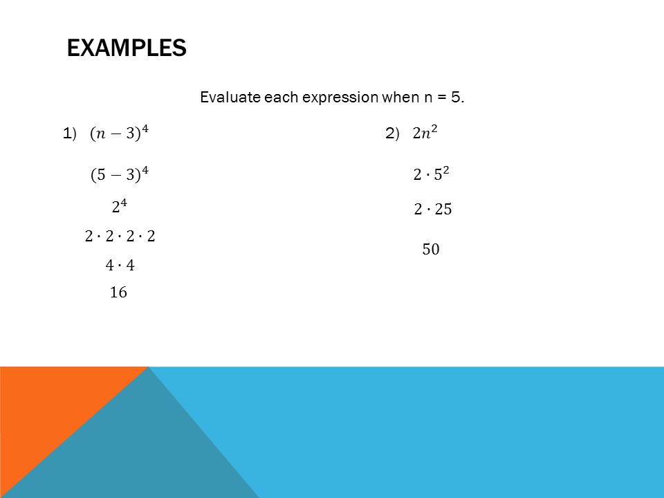 Evaluate each expression when n = 5.