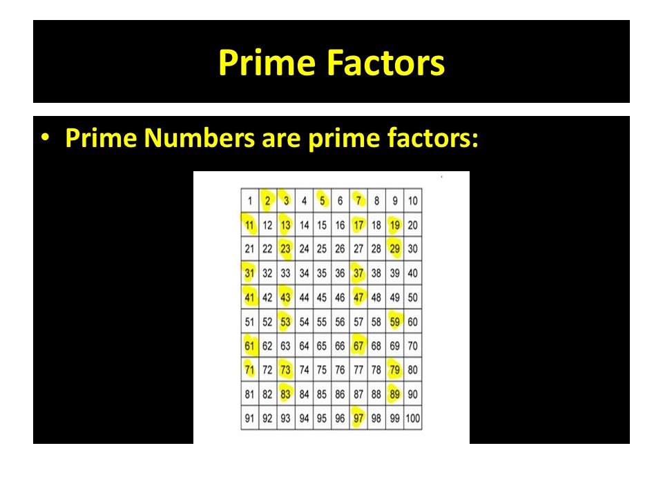 Prime Factors Prime Numbers are prime factors: