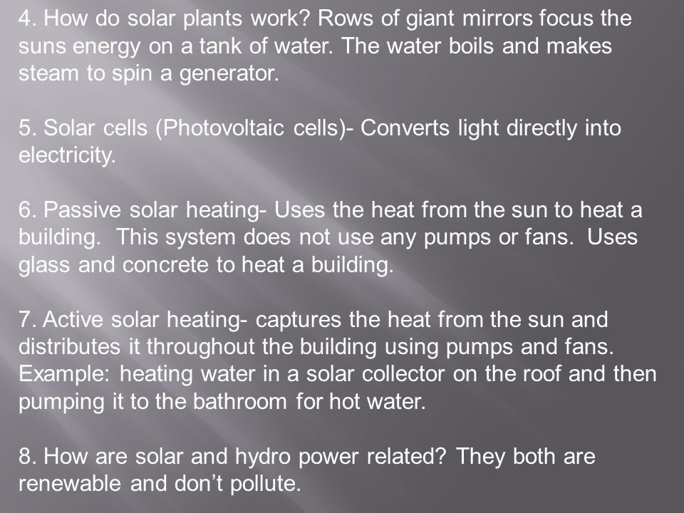 4. How do solar plants work