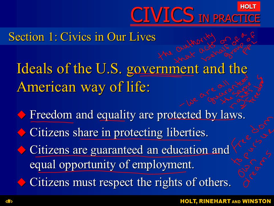 Ideals of the U.S. government and the American way of life: