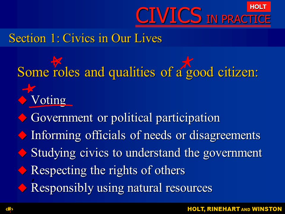 Some roles and qualities of a good citizen: