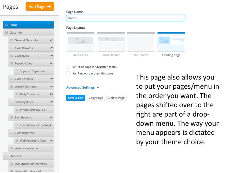 This page also allows you to put your pages/menu in the order you want