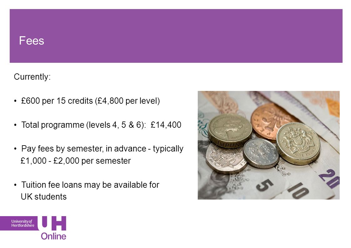 Fees Currently: £600 per 15 credits (£4,800 per level)