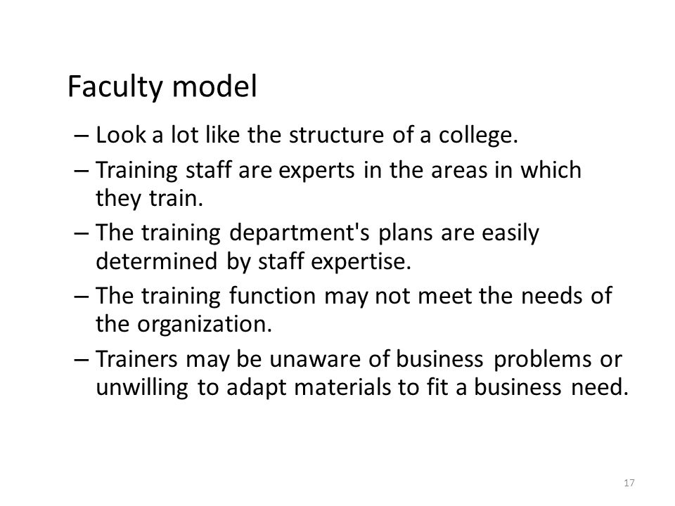 Faculty model Look a lot like the structure of a college.