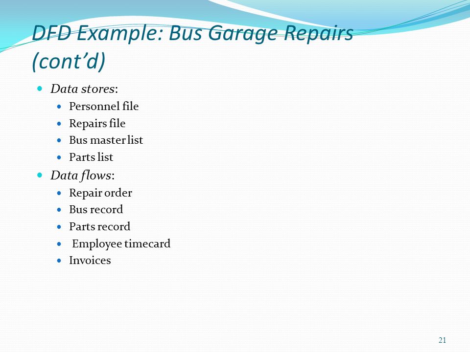 DFD Example: Bus Garage Repairs (cont’d)