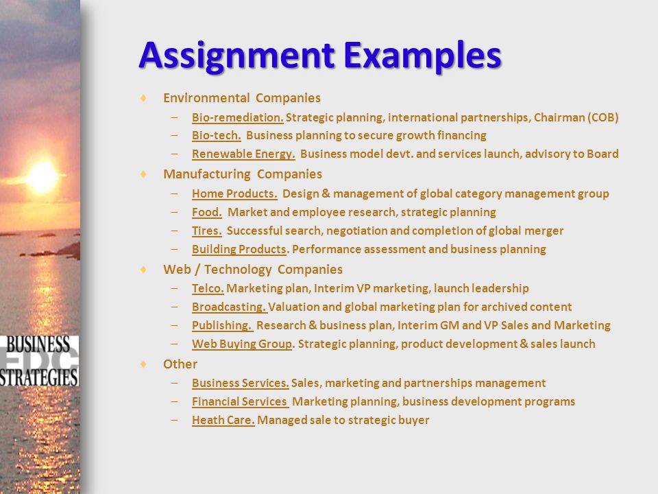 Assignment Examples Environmental Companies Manufacturing Companies