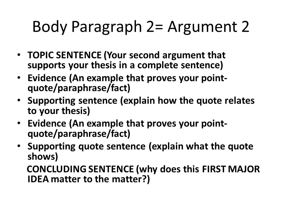 Body Paragraph 2= Argument 2