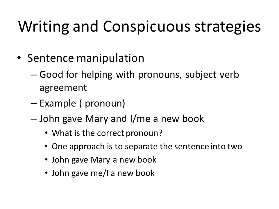Writing and Conspicuous strategies