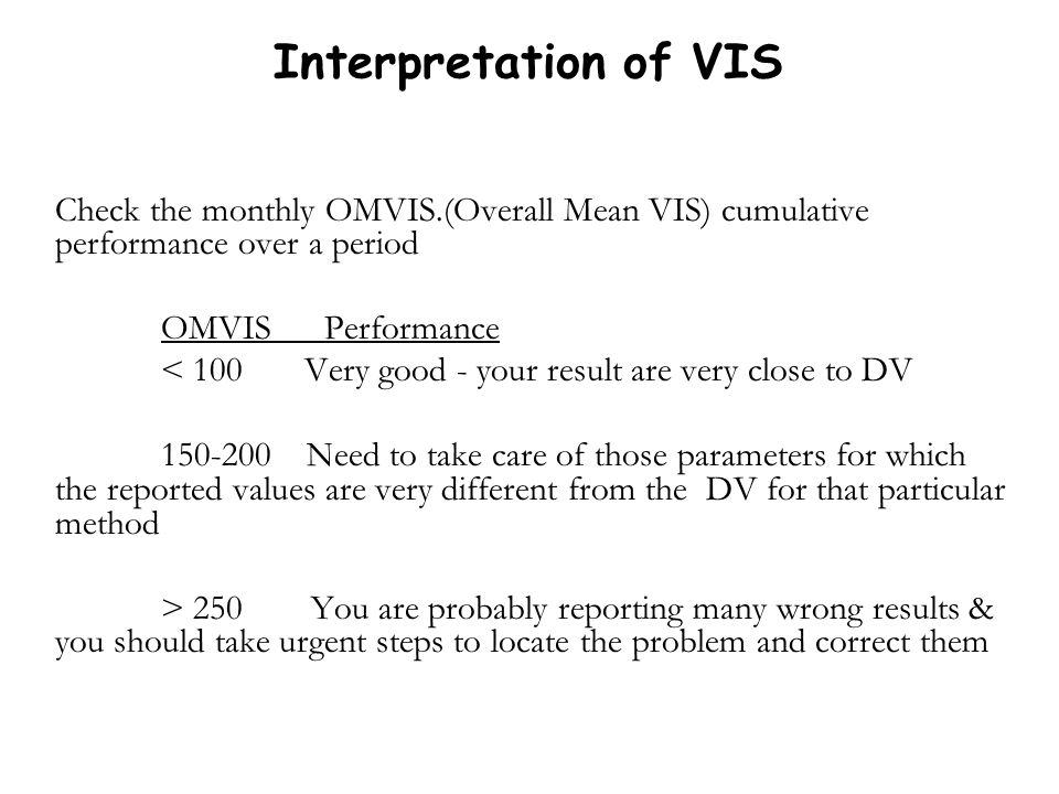 Interpretation of VIS Check the monthly OMVIS.(Overall Mean VIS) cumulative performance over a period