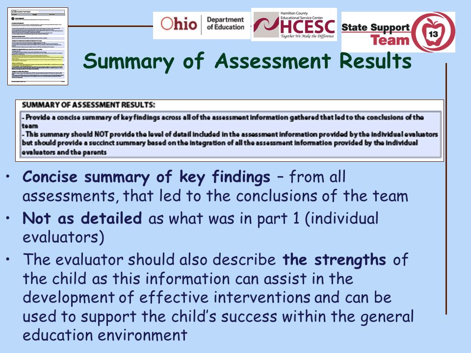 Summary of Assessment Results