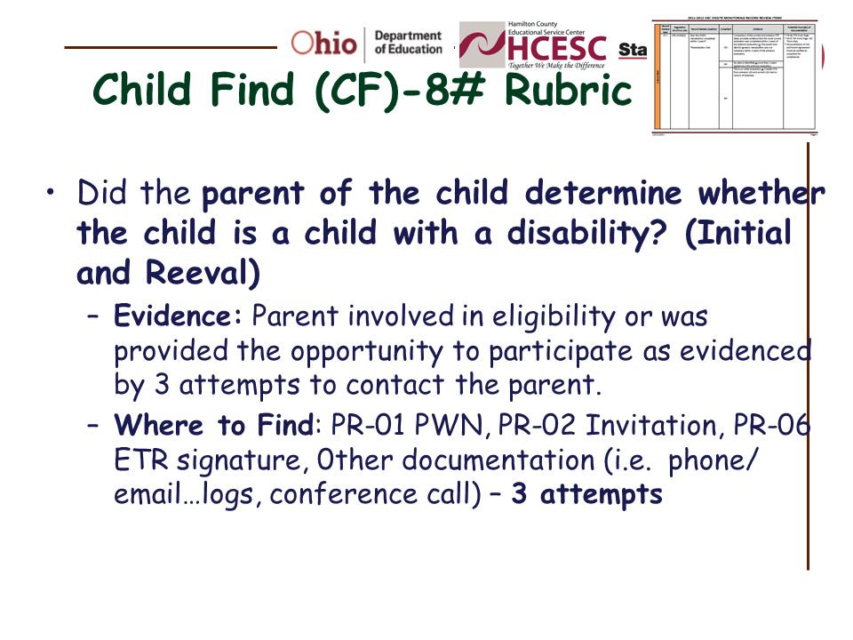 Child Find (CF)-8# Rubric