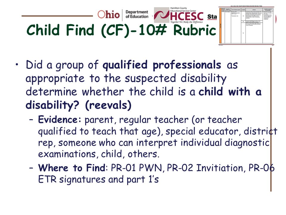 Child Find (CF)-10# Rubric