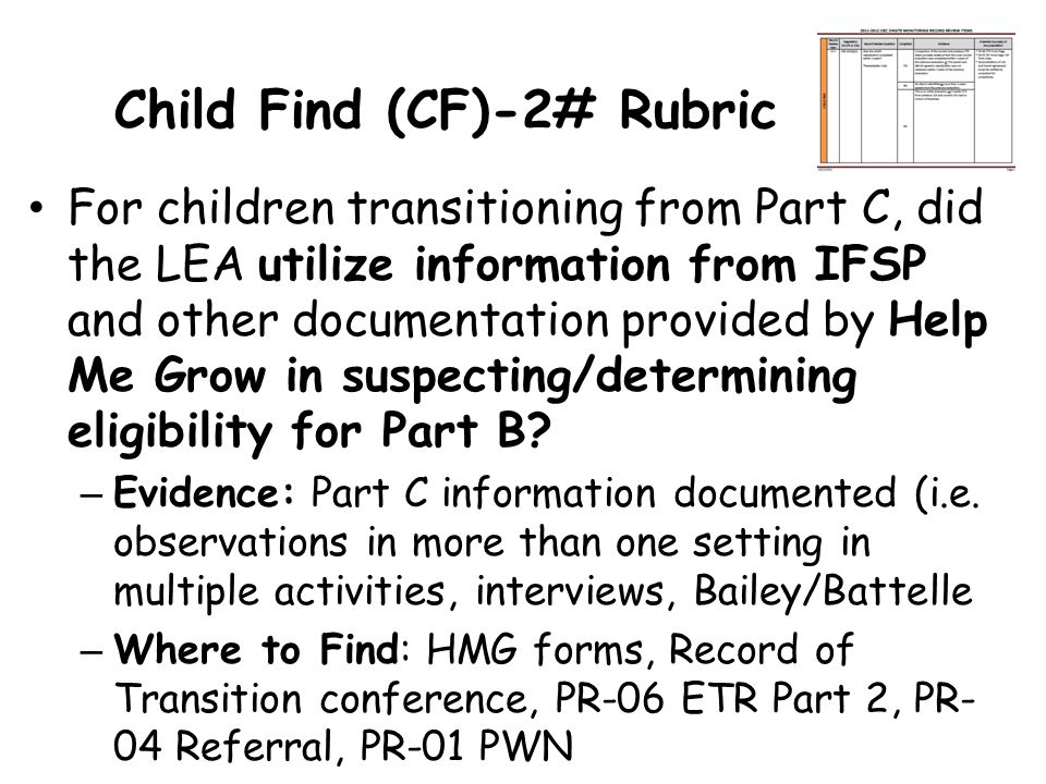 Child Find (CF)-2# Rubric