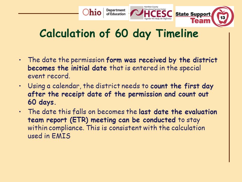 Calculation of 60 day Timeline