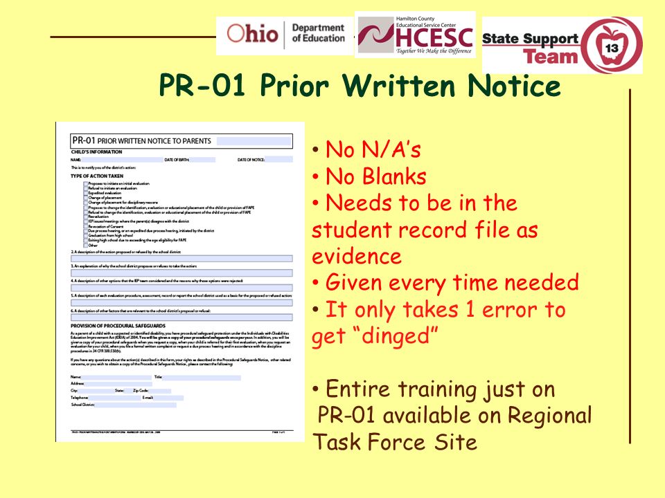 PR-01 Prior Written Notice