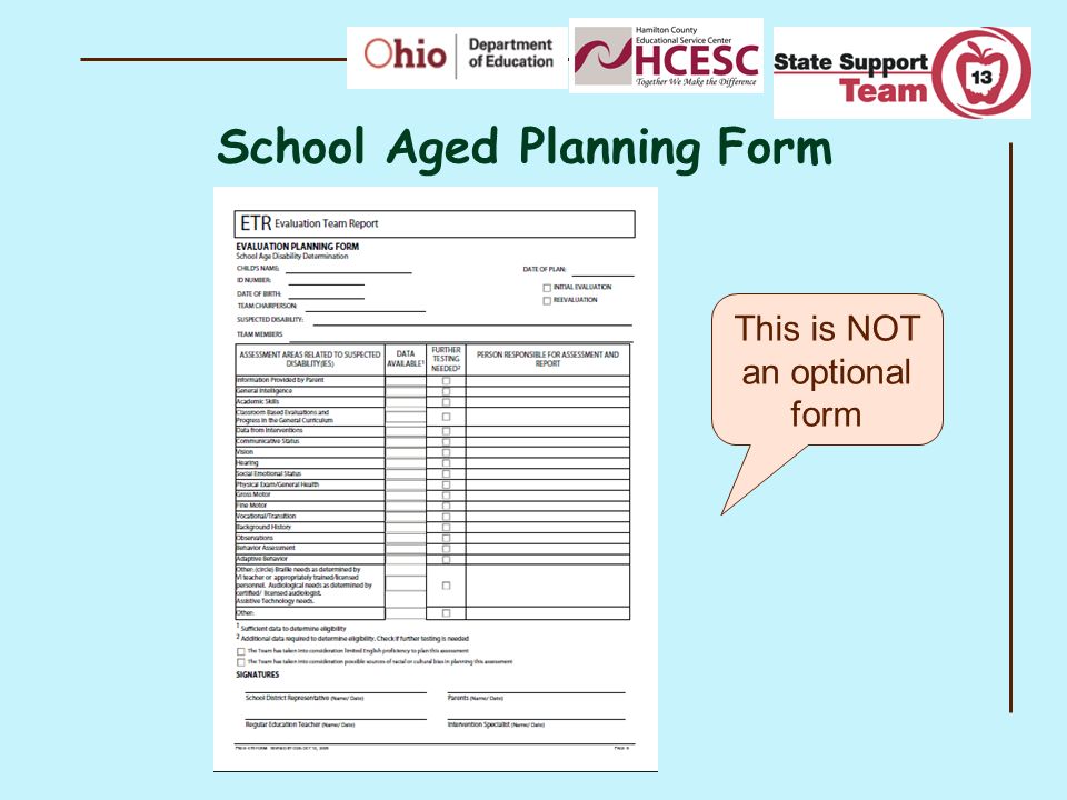 School Aged Planning Form