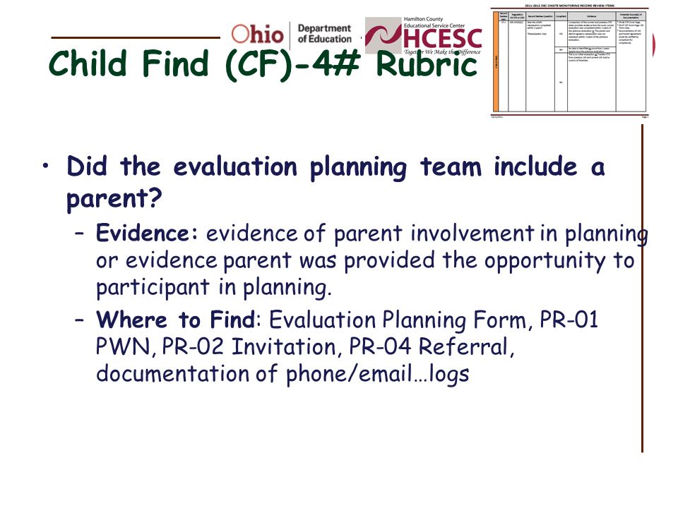 Child Find (CF)-4# Rubric