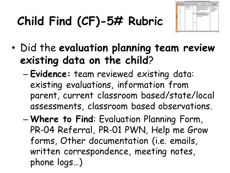 Child Find (CF)-5# Rubric