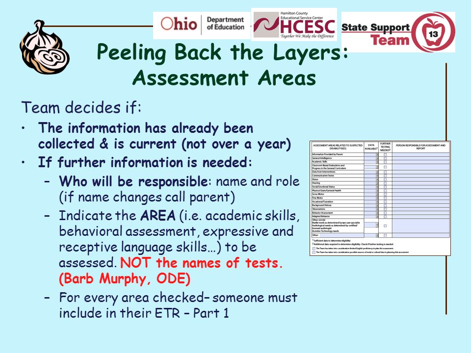 Peeling Back the Layers: Assessment Areas