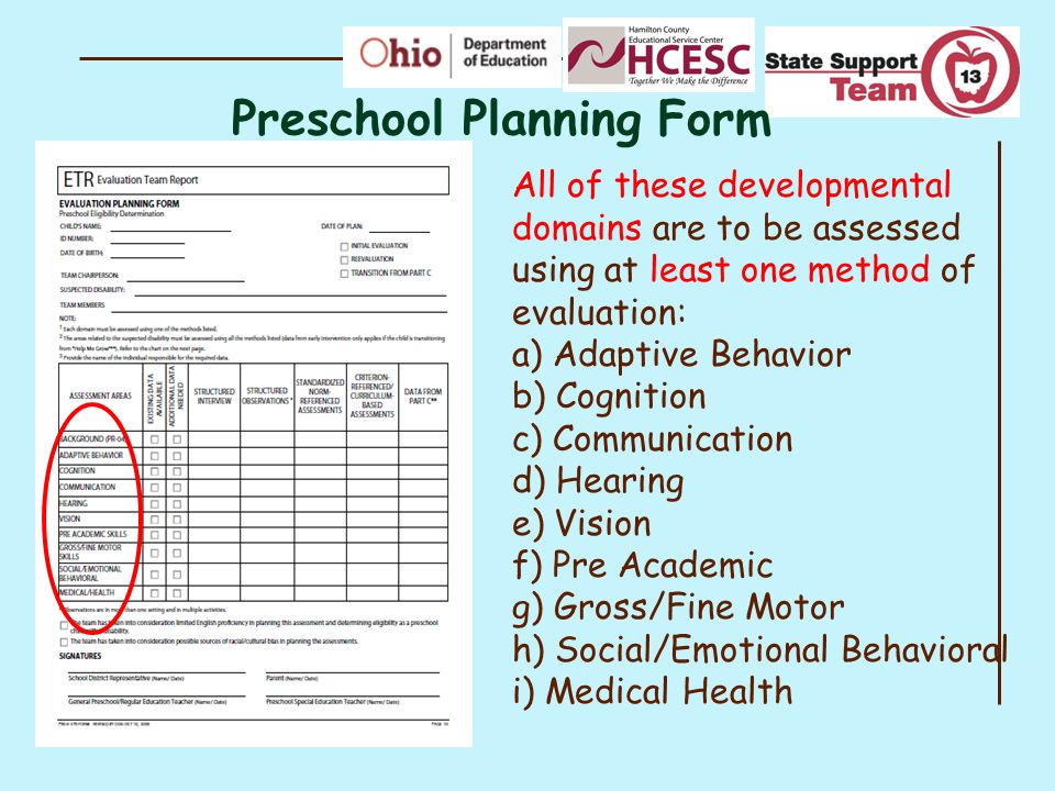 Preschool Planning Form