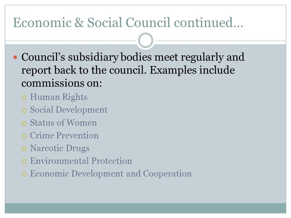 Economic & Social Council continued…