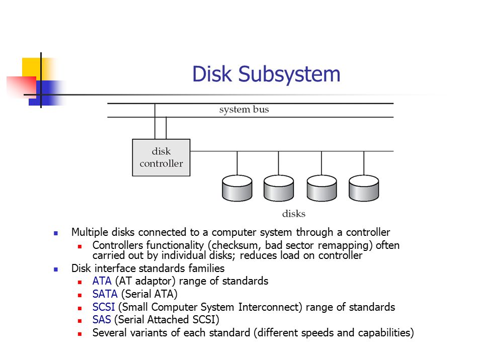 Disk Subsystem Multiple disks connected to a computer system through a controller.