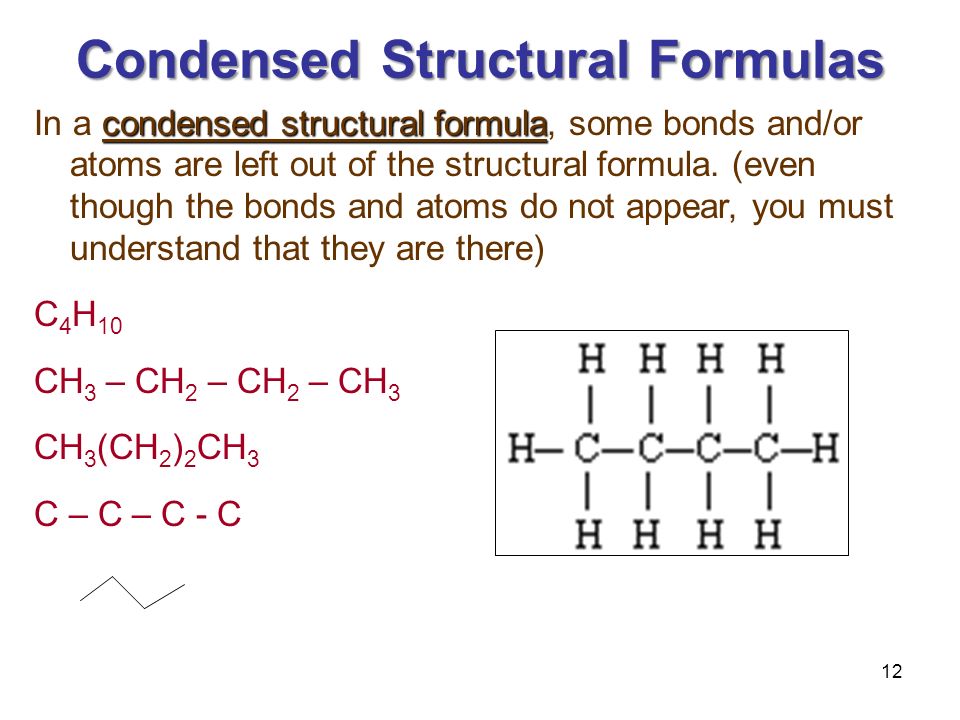 In a condensed structural formula, some bonds and/or atoms are left out of ...