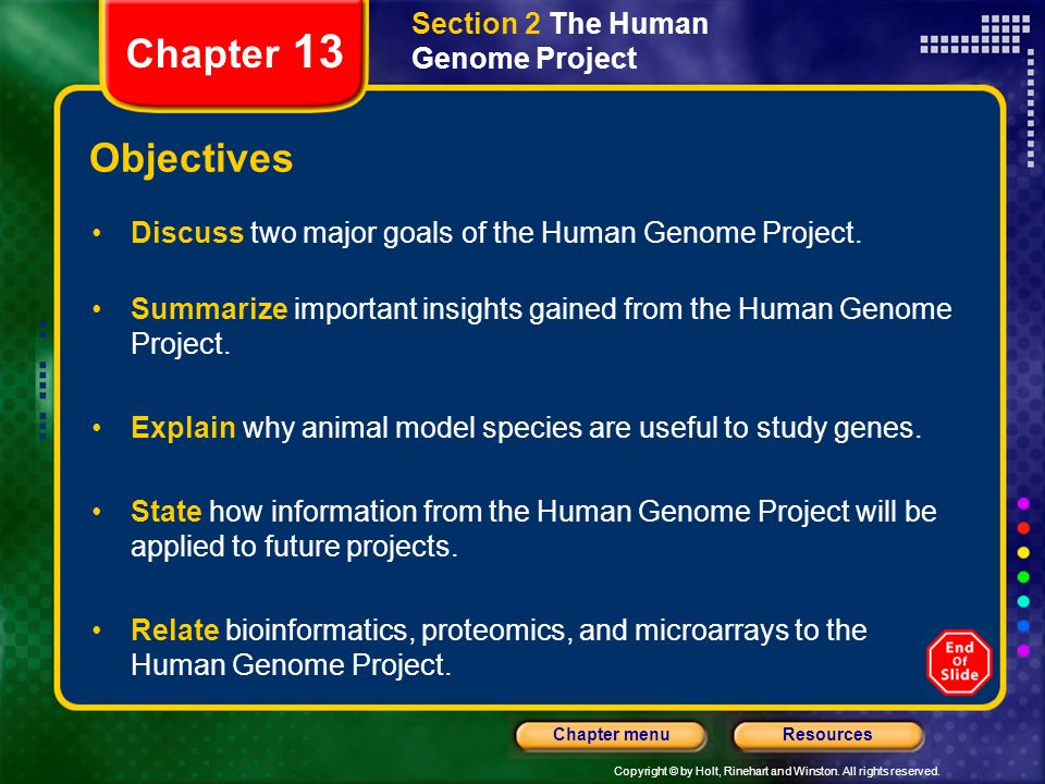 objectives of human genome project
