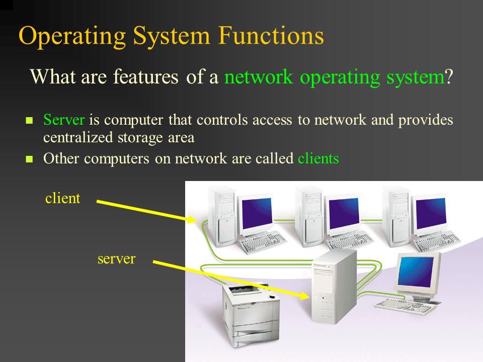 What are features of a network operating system? server. 