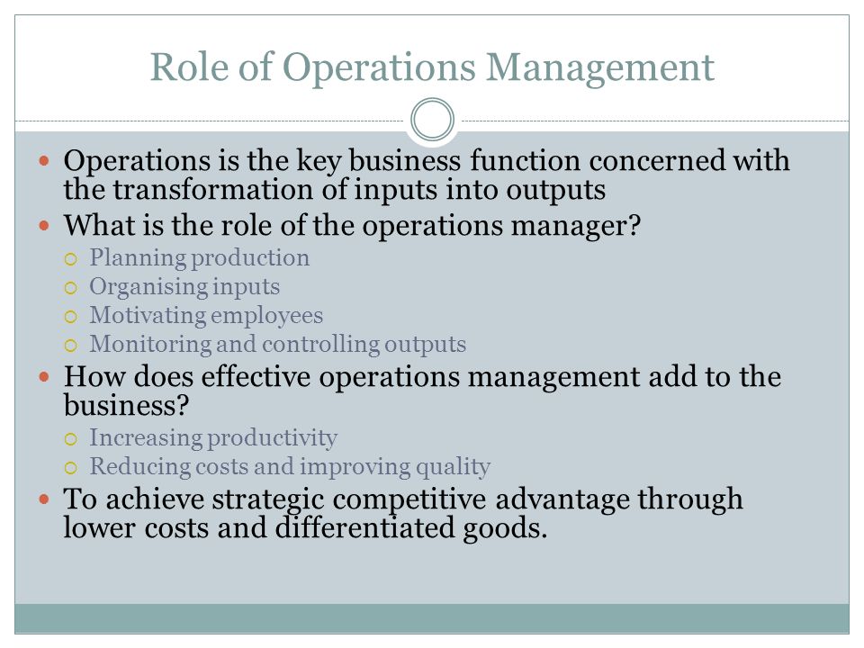 Role of Operations Management