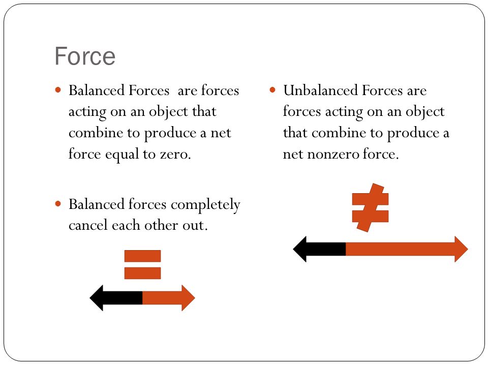 Force Balanced Forces are forces acting on an object that combine to produce a net force equal to zero.