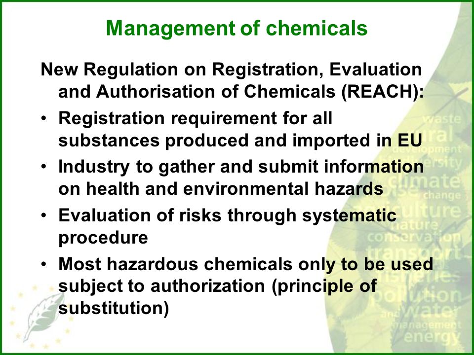 Management of chemicals