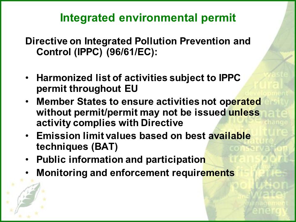 Integrated environmental permit