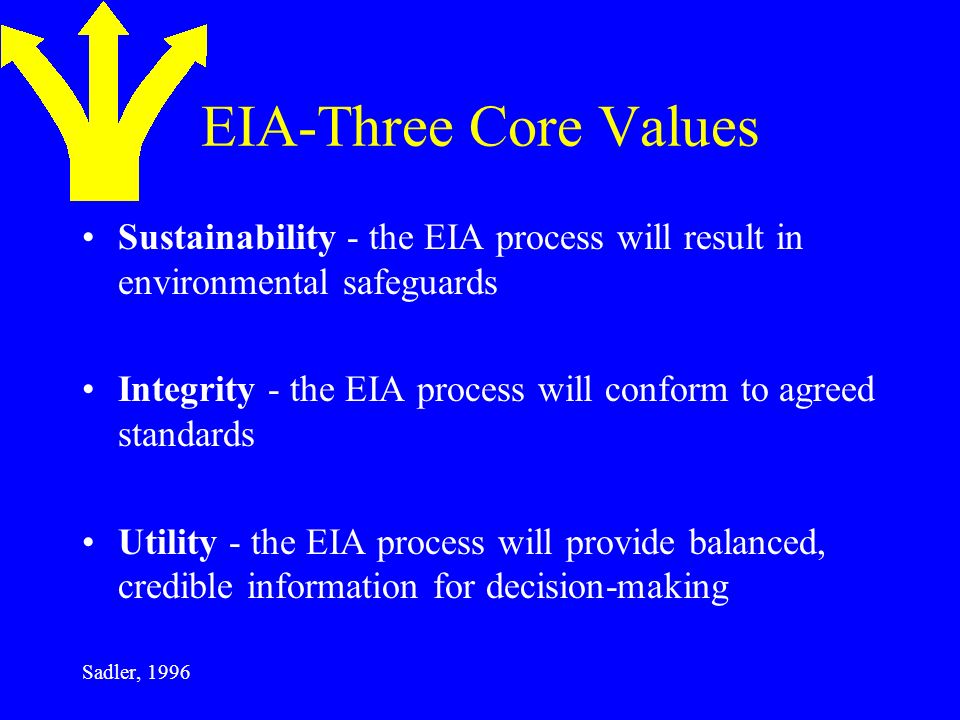 EIA-Three Core Values Sustainability - the EIA process will result in environmental safeguards.