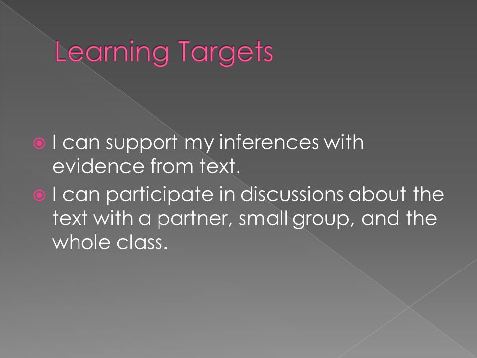 Learning Targets I can support my inferences with evidence from text.