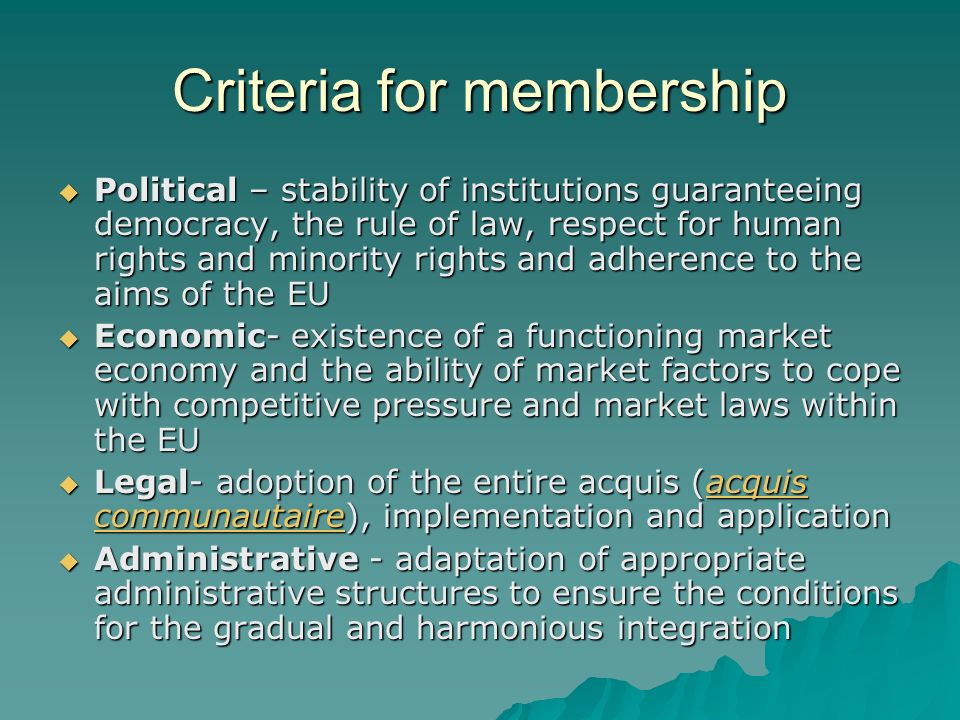 Criteria for membership