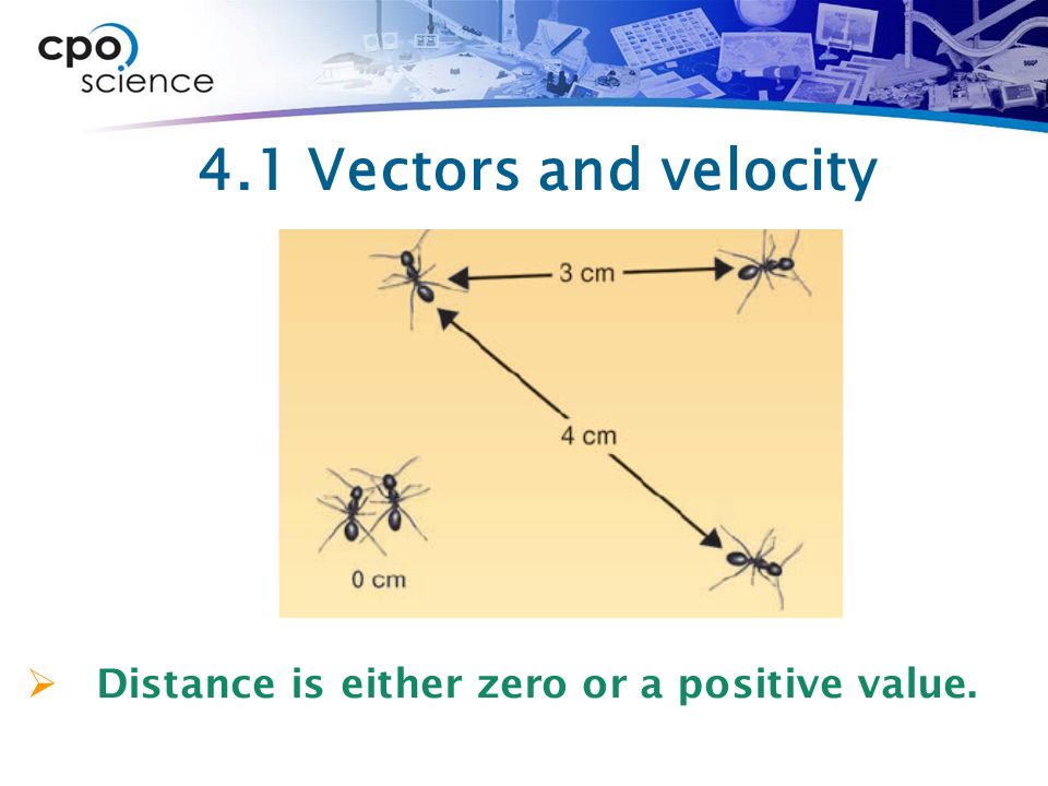 4.1 Vectors and velocity Distance is either zero or a positive value.